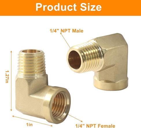 2 pcs 90 Degree Barstock Elbow Brass Fittings - 1/4" NPT Male to 1/4" NPT Female Forged Plumbing Connector, High Pressure & Temperature Resistant Pipe Fitting for Air, Gas, Hydraulic Systems in Kuwait