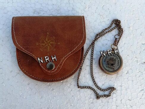 Brass Compass with Leather Case and Chain Locket Compass Navigation Compass Best Distributing Gift Graduation Gift Groomsmen Gift in Kuwait