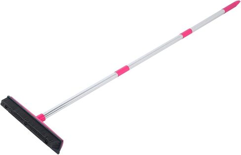 Carpet Hair Removal Broom with 48'' Telescoping Adjustable Handle, Rubber Broom Carpet Rake for Pet Hair Dust Removal Daily Household Cleaning(Pink) in Saudi Arabia