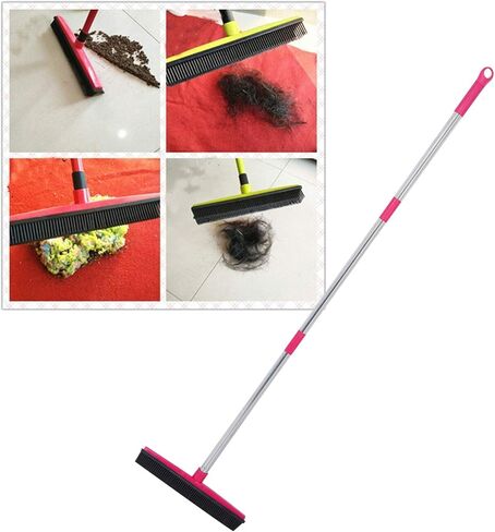 Carpet Hair Removal Broom with 48'' Telescoping Adjustable Handle, Rubber Broom Carpet Rake for Pet Hair Dust Removal Daily Household Cleaning(Pink) in Saudi Arabia
