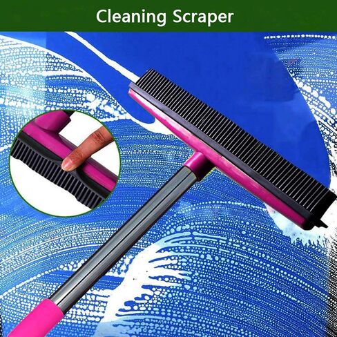 Carpet Hair Removal Broom with 48'' Telescoping Adjustable Handle, Rubber Broom Carpet Rake for Pet Hair Dust Removal Daily Household Cleaning(Pink) in Saudi Arabia