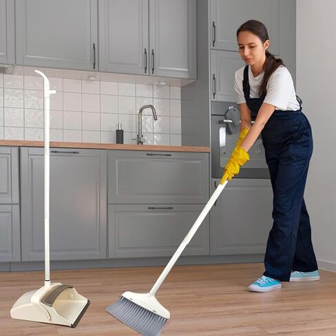 مجموعة مكنسة ومجرفة للتنظيف - مكنسة مع مجموعة مجارف كومبو، مقبض طويل 61 بوصة، وعاء غبار بمقبض، وعاء غبار المطبخ وفرشاة للاستخدام الداخلي والخارجي في المكتب. in Kuwait