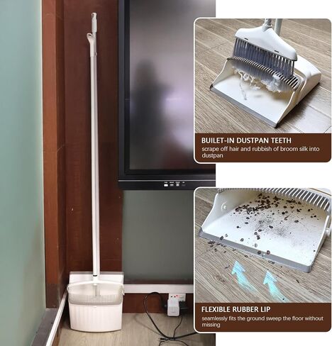 مجموعة مكنسة ومجرفة للتنظيف - مكنسة مع مجموعة مجارف كومبو، مقبض طويل 61 بوصة، وعاء غبار بمقبض، وعاء غبار المطبخ وفرشاة للاستخدام الداخلي والخارجي في المكتب. in Kuwait