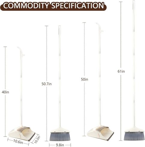 مجموعة مكنسة ومجرفة للتنظيف - مكنسة مع مجموعة مجارف كومبو، مقبض طويل 61 بوصة، وعاء غبار بمقبض، وعاء غبار المطبخ وفرشاة للاستخدام الداخلي والخارجي في المكتب. in Kuwait