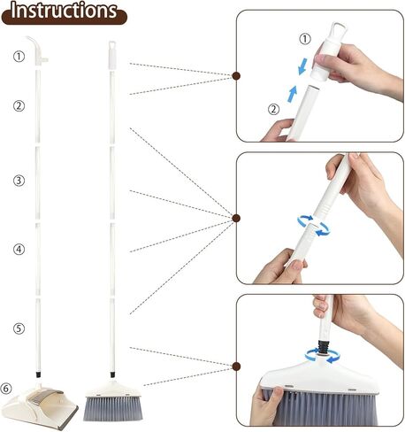 مجموعة مكنسة ومجرفة للتنظيف - مكنسة مع مجموعة مجارف كومبو، مقبض طويل 61 بوصة، وعاء غبار بمقبض، وعاء غبار المطبخ وفرشاة للاستخدام الداخلي والخارجي في المكتب. in Kuwait