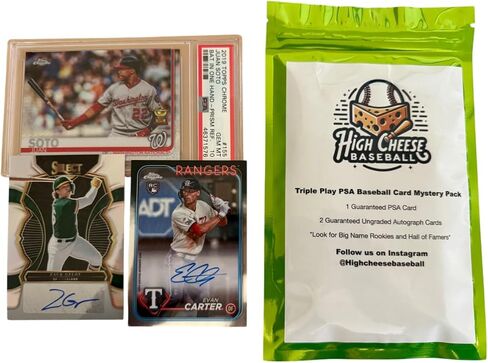 High Cheese Baseball Triple Play Mystery Pack with 1 PSA Graded Card, 2 Autographed Baseball Cards in Kuwait