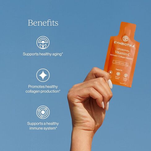 CYMBIOTIKA Liposomal Vitamin C Supplement, Immune Health, Skin Health, Healthy Aging, Enhanced Absorption, Gluten Free, Soy Free, Plant-Based, Orange Vanilla Flavor, 28 x 15 mL Liquid Packets in Kuwait