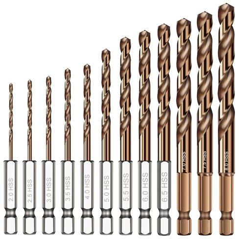 مجموعة لقم مثقاب مترية من الكوبالت السداسية، 12 قطعة (2، 2.5، 3، 3.5، 4، 5، 5.5، 6، 6.5، 7، 7.5، 8 مم)، لقم مفكات فولاذية عالية السرعة للمعادن والفولاذ والخشب والبلاستيك وسبائك الألومنيوم in Kuwait