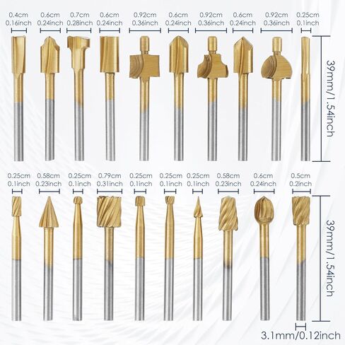 20Pcs Wood Carving Bits for Rotary Tools High Speed Steel Engraving Router Bit Set with 1/8 inch Shank Rotary Burr Set for DIY Woodworking Carving Engraving in Saudi Arabia