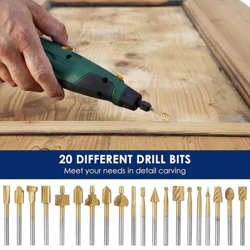 20Pcs Wood Carving Bits for Rotary Tools High Speed Steel Engraving Router Bit Set with 1/8 inch Shank Rotary Burr Set for DIY Woodworking Carving Engraving in Saudi Arabia