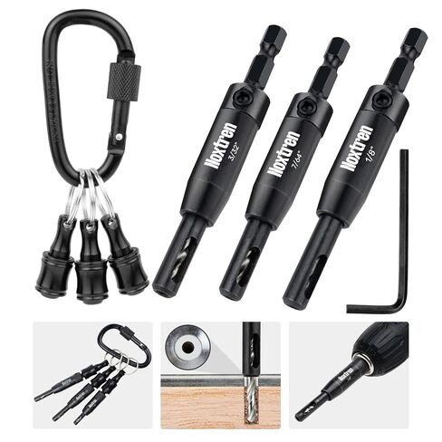 طقم لقم مثقاب ذاتي التمركز مكون من 6 قطع مع سلسلة مفاتيح لحامل اللقم، لقم ثقب مفصلية HSS VIX مقاس 3/32 بوصة، 7/64 بوصة، 1/8 بوصة مع ساق سداسية 1/4 بوصة لتركيب الخزانة والباب بشكل دقيق in Kuwait