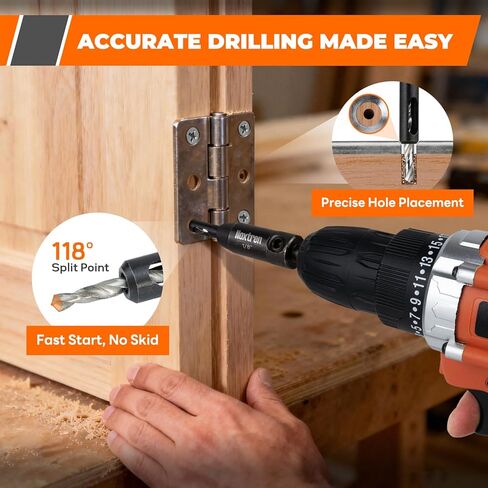 طقم لقم مثقاب ذاتي التمركز مكون من 6 قطع مع سلسلة مفاتيح لحامل اللقم، لقم ثقب مفصلية HSS VIX مقاس 3/32 بوصة، 7/64 بوصة، 1/8 بوصة مع ساق سداسية 1/4 بوصة لتركيب الخزانة والباب بشكل دقيق in Kuwait