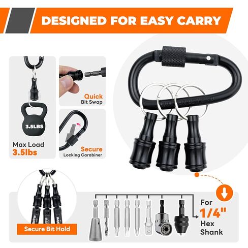 طقم لقم مثقاب ذاتي التمركز مكون من 6 قطع مع سلسلة مفاتيح لحامل اللقم، لقم ثقب مفصلية HSS VIX مقاس 3/32 بوصة، 7/64 بوصة، 1/8 بوصة مع ساق سداسية 1/4 بوصة لتركيب الخزانة والباب بشكل دقيق in Kuwait