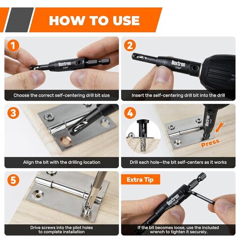 طقم لقم مثقاب ذاتي التمركز مكون من 6 قطع مع سلسلة مفاتيح لحامل اللقم، لقم ثقب مفصلية HSS VIX مقاس 3/32 بوصة، 7/64 بوصة، 1/8 بوصة مع ساق سداسية 1/4 بوصة لتركيب الخزانة والباب بشكل دقيق in Kuwait