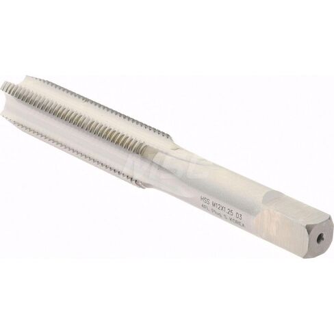 صنبور فلوت مستقيم من الفولاذ عالي السرعة من Hertel، M12x1.25 متري ناعم، 4 فلوت، شطب التوصيل، لمسة نهائية ساطعة/غير مطلية، طول الخيط 1-21/32 بوصة، 3-3/8 بوصة OAL in Saudi Arabia