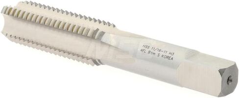 Hertel Straight Flute Tap, 11/16-11 UNS, 4 Flute, Bottoming Chamfer, High-Speed Steel, Bright/Uncoated Finish, 1-13/16" Thread Length, 4-1/32" OAL in Saudi Arabia