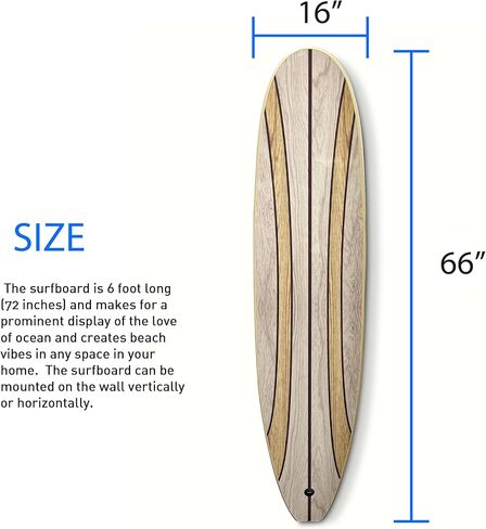 ديكور جدار لوح ركوب الأمواج الطويل - يتم تعليقه عموديًا أو أفقيًا - سطح لامع مثل لوح ركوب الأمواج الحقيقي - منزل الشاطئ، الحياة الساحلية، موضوع الشاطئ الاستوائي - خشب داكن بطول 66 بوصة in Kuwait