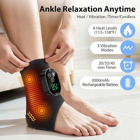 مدلك كاحل لاسلكي بالحرارة، مدلك قدم للاعتلال العصبي، وسادة تدفئة للكاحل مع تدليك، وسادة تدفئة للقدم، 6 مستويات للحرارة، 3 أوضاع للتدليك، مؤقت وإيقاف تلقائي in Kuwait