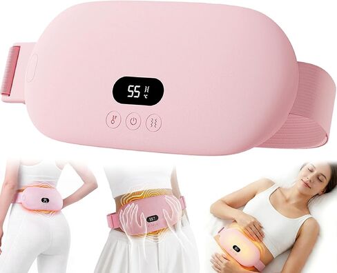 Heating Pad for Period Cramps, Cordless Rechargeable Wearable Heating Belt with Massage Vibration, 5 Heat Levels, Auto Shut-Off, Soft Flannel Comfort in Saudi Arabia