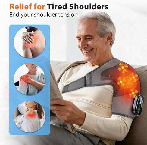 Shoulder Heating Pad with Massage for Rotator Cuff Cordless, Shoulder Massager for Pain Relief Deep Tissue, Heated Shoulder Wrap Brace for Men Women Frozen Shoulder in Kuwait