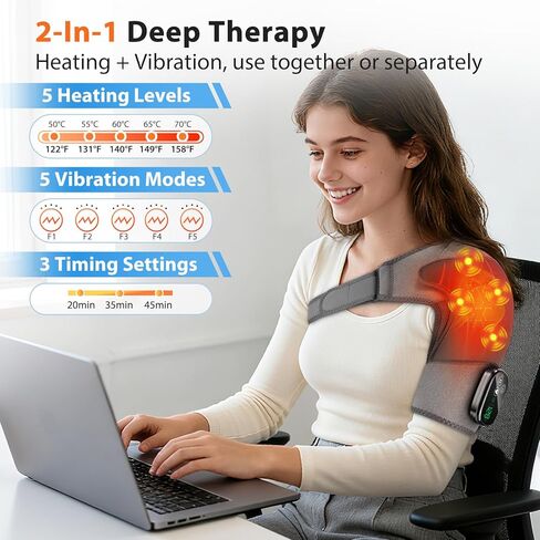 Shoulder Heating Pad with Massage for Rotator Cuff Cordless, Shoulder Massager for Pain Relief Deep Tissue, Heated Shoulder Wrap Brace for Men Women Frozen Shoulder in Kuwait