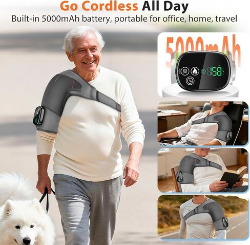 Shoulder Heating Pad with Massage for Rotator Cuff Cordless, Shoulder Massager for Pain Relief Deep Tissue, Heated Shoulder Wrap Brace for Men Women Frozen Shoulder in Kuwait