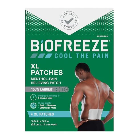 Biofreeze XL Pain Relief Patches, Menthol Pain Patches for Lower Back, Neck, Knee, & Shoulder, Comfortable & Flexible Fabric Stays in Place, 4 ct in Saudi Arabia