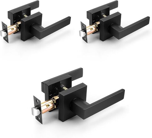 Probrico Interior Black Door Handle, Heavy Duty, Flat Square Passage Door Handles, Keyless Door Levers Lockset for Closet and Hallway (10 Pack, Modern) in Kuwait