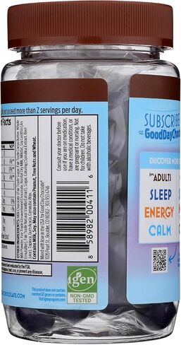 مكملات هادئة شوكولاتة جيدة للبالغين ، مزيج من الكاموميل ، ثيانين ، المغنيسيوم ، التجارة العادلة والشوكولاتة غير المعدلة وراثيا ، 80 قطعة in Kuwait