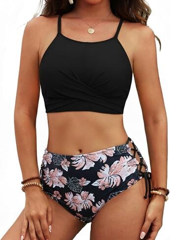 CiCiBird Women's Bikini Sets Twist Front Two Pieces High Neck Lace Up Swimsuits Bathing Suits in Saudi Arabia