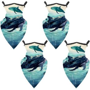 4 Pack Whale Neck Gaiter Face Scarf Cover Sun Protection Balaclava Cloth Bandanas with Ear Loops in Kuwait