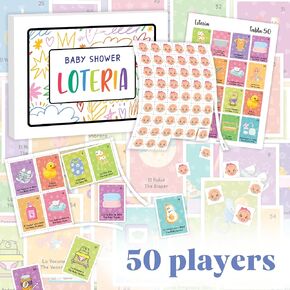 Baby Shower Loteria Bilingual - Baby Loteria for Babies Shower Games Spanish and English, Funny Party Bingo Game for 40 Players in Saudi Arabia