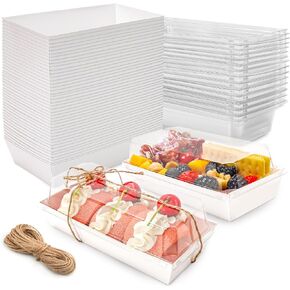 NPLUX Charcuterie Boxes with Clear Lids Mini Dessert Bakery Boxes Disposable To Go Food Containers for Cookie Cake Slice Sushi Strawberry 7.48x3.35x2.5INCH(50 Pack, Brown) in Kuwait