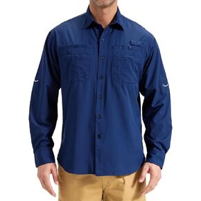 قمصان Ousafeve الرجالية لصيد الأسماك بأكمام طويلة مع جيوب بسحاب UPF50+ قمصان سفاري بأزرار سفلية للمشي لمسافات طويلة والسفر والتخييم in Kuwait