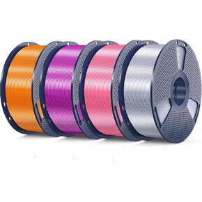 SUNLU خيوط PLA الحريرية 4 كجم، سطح حريري أملس، خيوط حريرية ثلاثية الأبعاد 1.75 مم، دقة الأبعاد +/- 0.02 مم، بكرة 1 كجم (2.2 رطل)، إجمالي 4 كجم، فضي + وردي + أرجواني + برتقالي in Kuwait
