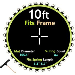 حصيرة استبدال الترامبولين، القطر: 105.5 بوصة، تناسب إطارًا بطول 10 أقدام، مع حلقات على شكل حرف V مقاس 54/56/60/64 للاختيار وأداة زنبركية، تناسب زنبركات مقاس 5.3 بوصة - 5.7 بوصة، مقاومة للأشعة فوق البنفسجية in Kuwait