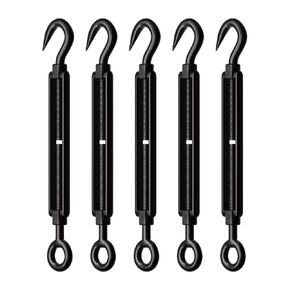 5 Pack Black Stainless Steel M6 Hook and Eye Turnbuckle, Heavy Duty Wire Rope Tensioner, Adjustable Hardware Kit for DIY String Light and Picture Hanging, Shade Sail, Cable Tightening in Kuwait