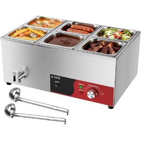 سخان طعام تجاري بـ 4 مقلاة، 1500 واط من الفولاذ المقاوم للصدأ باين ماري مع زر مضاد للحرق وإعادة الضبط، سخان حساء كونترتوب مع صنبور تصريف، ملعقة شوربة للبوفيه، تقديم الطعام، الحفلات، المطاعم in Kuwait