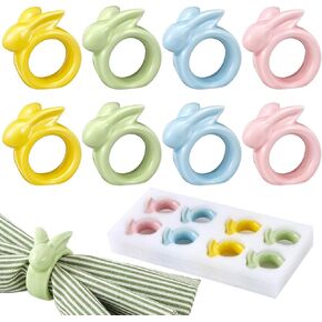 Tessco Porcelain Easter Napkin Rings Set of 8 Easter Bunny Napkin Rings Easter Rings for Napkins Bunny Napkins Rings Napkin Holders for Cloth Napkins Ceramic Easter Table Decor Vintage (Colorful) in Kuwait