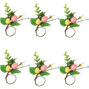 Easter Napkin Ring Set of 6, Easter Egg Floral Leaf Rustic Napkin Ring Holder for Easter Party Family Dining Farmhouse Spring Banquet Decorations in Kuwait