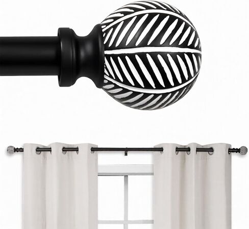 Heavy Duty Curtain Rods for Windows 72 to 144 Inch, 1 Inch Adjustable Black Curtain Rod with Leaf Pattern Finals- Easy-Installation and Modern Design, 72-144 inch in Saudi Arabia