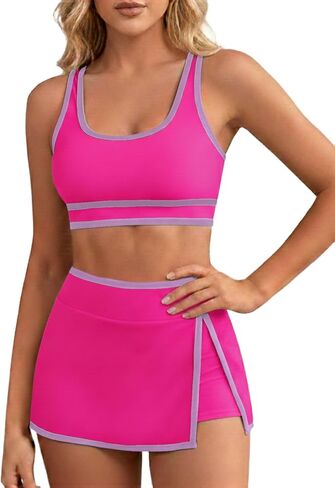 VIMPUNEC Womens Neon Color Block Bikini Sets Tummy Control Swimsuits Two piece High Wasited Swim Skirt in Kuwait