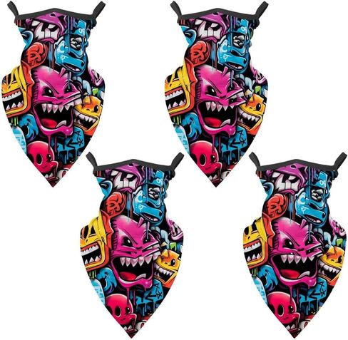 4 Pieces Doodle Balaclava Ski Mask, Motorcycle UV Protector Scarf, Summer Cooling Neck Gaiter for Men/Women in Saudi Arabia
