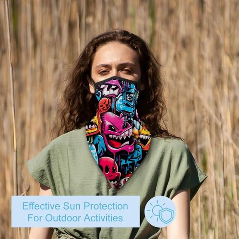 4 Pieces Doodle Balaclava Ski Mask, Motorcycle UV Protector Scarf, Summer Cooling Neck Gaiter for Men/Women in Saudi Arabia