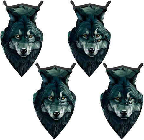 4 Pack Wolf Neck Gaiter Face Scarf Cover Sun Protection Balaclava Cloth Bandanas with Ear Loops in Kuwait