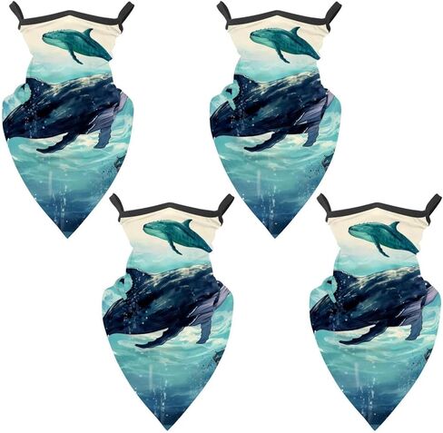 4 Pack Whale Neck Gaiter Face Scarf Cover Sun Protection Balaclava Cloth Bandanas with Ear Loops in Kuwait