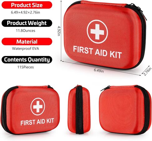 Mini First Aid Kit, 115 Piece Hard-Shell Portable EVA Emergency Medical Kit, Suitable for Home, Travel, Outdoor, Camping, Office, Car, Hiking, and School in Saudi Arabia
