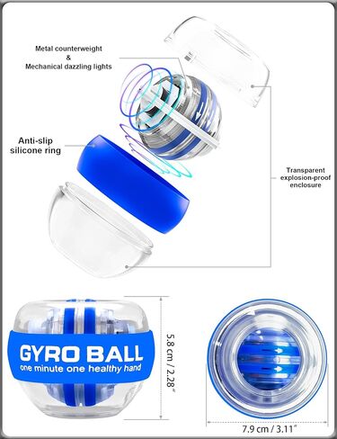 كرة معصم جيروسكوبية مع أضواء LED تعمل تلقائيًا ومتغيرة اللون، مقوي لتمرين ساعد المعصم، تدريب قوة اليد والأصابع والذراع والمرونة، تتضمن سوار معصم ملتف in Kuwait