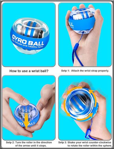 كرة معصم جيروسكوبية مع أضواء LED تعمل تلقائيًا ومتغيرة اللون، مقوي لتمرين ساعد المعصم، تدريب قوة اليد والأصابع والذراع والمرونة، تتضمن سوار معصم ملتف in Kuwait