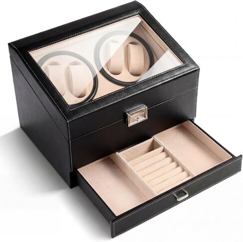 Automatic Watch Winder for Men,4 Quiet Running Motor Watch Case with 6 Slots and Drawer,PU Leather Auto Display Box for Father, Husband, Boss Birthday Gifts in Saudi Arabia
